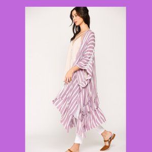 New Gigio Size Medium Purple White Moroccan Stripe kimono sleeve Duster Jacket